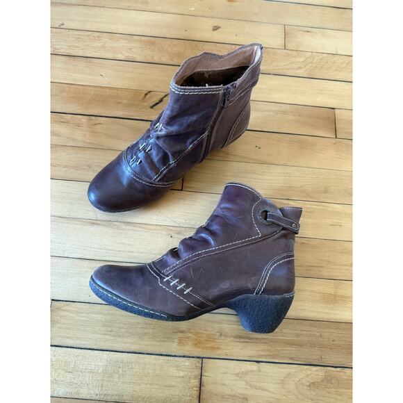 Pikolinos brown leather chunky heel ankle boots stitch detailing - Picture 1 of 11